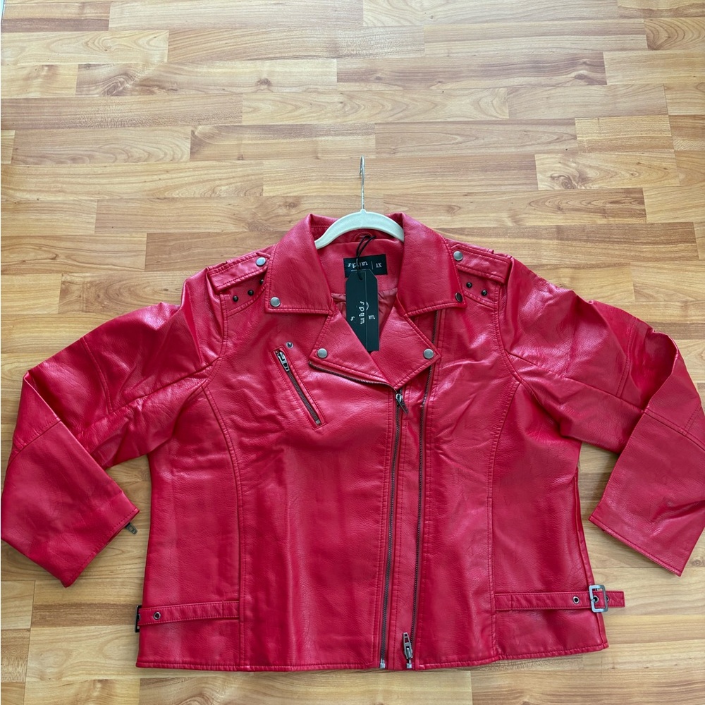 Elegant Red Leather Jacket by Sypm size 1X